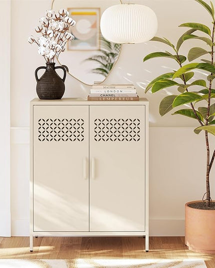 Mr. Kate Annie Short Metal 2 Door Cabinet, Parchment - LeafyLoom