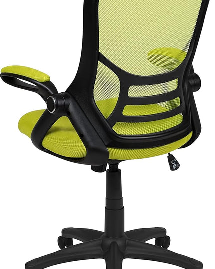 Flash Furniture Porter Mesh High Back Ergonomic Swivel Office Chair with Lumbar Support, Flip-Up Arms, Tilt Lock/Tilt Tension, Height Adjustable, Black/Green Frame - LeafyLoom