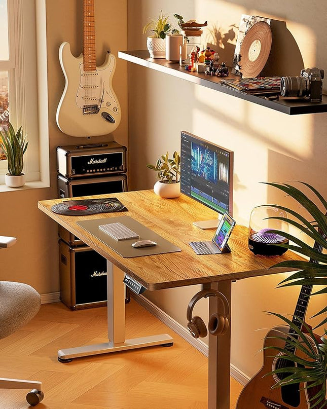 ErGear Height Adjustable Electric Standing Desk, 48 x 24 Inches Sit Stand up Desk, Memory Computer Home Office Desk (Light Vintage Brown) - LeafyLoom