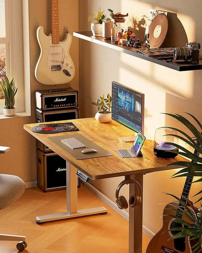 ErGear Height Adjustable Electric Standing Desk, 44 x 24 Inches Small Sit Stand up Desk, Memory Computer Home Office Desk (Light Vintage Brown) - LeafyLoom