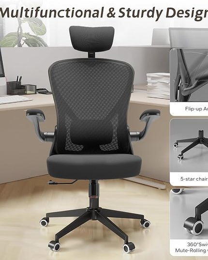 Ergonomic Desk Chair with 300LBS Capacity,Adjustable Headrest,Lumbar Support,and Breathable Mesh Back - Perfect for Home Office,Study,and Gaming (Black) - LeafyLoom