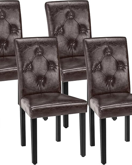 VECELO Upholstered Dining Chairs Set of 4 Modern PU Leather and Solid Wood Legs & High Back, Parsons for Kitchen/Living Room-Coffee - LeafyLoom