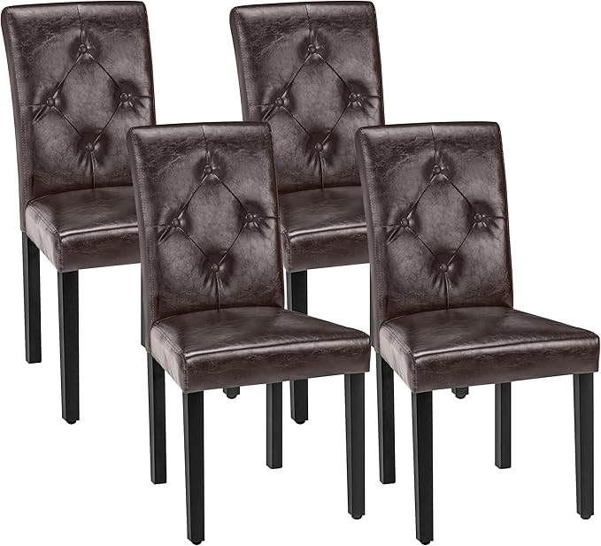 VECELO Upholstered Dining Chairs Set of 4 Modern PU Leather and Solid Wood Legs & High Back, Parsons for Kitchen/Living Room-Coffee - LeafyLoom