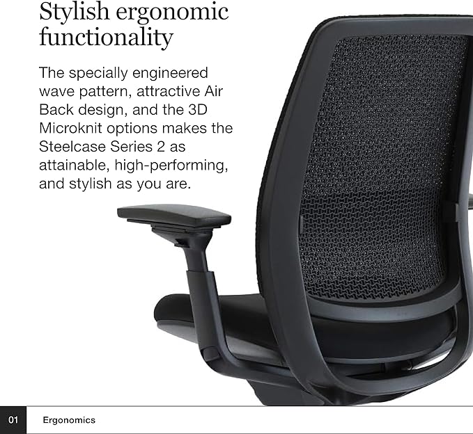 Steelcase Series 2 Office Chair - Ergonomic Work Chair with Wheels for Hard Flooring - with Back Support, Weight-Activated Adjustment & Arm Support - Adjustable Rolling Chairs for Desk - Licorice - LeafyLoom
