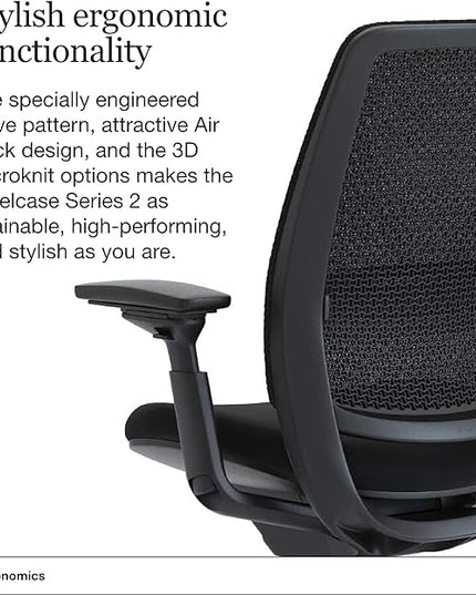 Steelcase Series 2 Office Chair - Ergonomic Work Chair with Wheels for Carpet - with Back Support, Weight-Activated Adjustment & Arm Support - Adjustable Rolling Chairs for Desk - Licorice - LeafyLoom