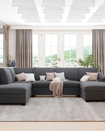 116.9" Modern Large U-Shape Sectional Sofa with Double Extra Wide Chaise Lounge, 4 Seat Oversized Upholstered Couch for Apartment, Home, Office, Living Room Furniture, Gray, 116.9 Inch - LeafyLoom