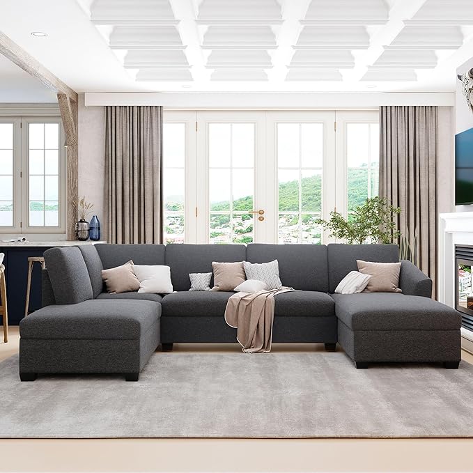 116.9" Modern Large U-Shape Sectional Sofa with Double Extra Wide Chaise Lounge, 4 Seat Oversized Upholstered Couch for Apartment, Home, Office, Living Room Furniture, Gray, 116.9 Inch - LeafyLoom