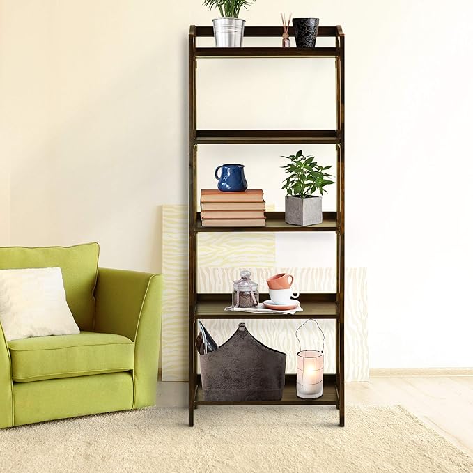 Casual Home Stratford 5-Shelf Folding Bookcase-Warm Brown - LeafyLoom