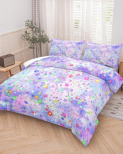 Girls Queen Comforter Set, Purple Blue Tie Dye Comforter, Colorful Glitter Comforter Set, Girls Bedding Sets for Kids Teens (3 Pieces, 1 Comforter + 2 Pillowcases) - LeafyLoom