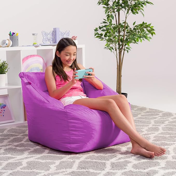 Posh Creations Coronado Bean Bag Boys and Girls Large Chair for Kids, for Gaming and Playrooms, Soft Nylon-Purple, Large Bean Bag - LeafyLoom