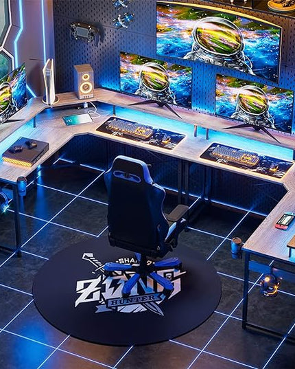 ODK L Shaped Gaming Desk with LED Lights & Power Outlets, 51" Computer Desk with Full Monitor Stand, Corner Desk with Cup Holder, Gaming Table with Hooks, Grey Oak - LeafyLoom