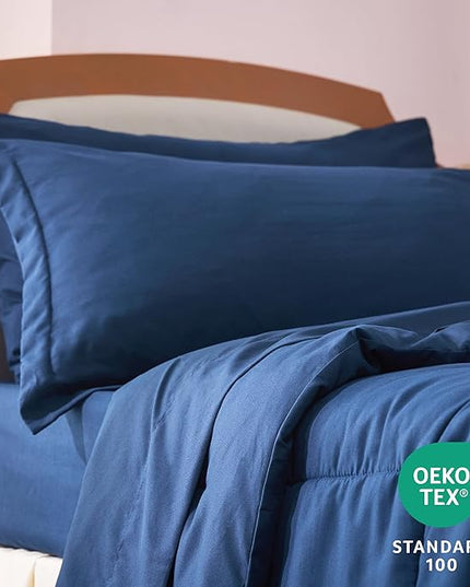Bedsure Navy Twin XL Comforter Set - 5 Pieces Solid Twin XL Bed in a Bag for College, Twin XL Bed Set with Comforters, Sheets, Pillowcase & Sham, Extra Long Twin Comforter Set - LeafyLoom