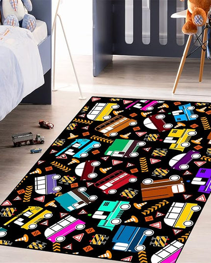 Car Rug Play Mat Kids Rugs for Playroom Car Rug for Boys Room Kids Mat Construction Play Mat Car Play Rug Car Carpet for Kids Carpet for Bedroom Truck Rugs for Boys Room,Black 5'×7' - LeafyLoom