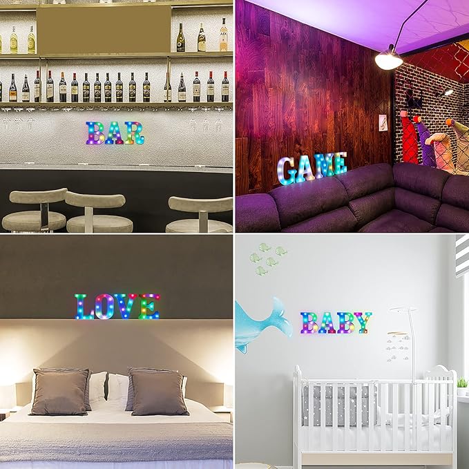 Colorful Letter LED Lights, 16 Colors Changing LED Marquee Letter Lights, Dimmable Night Lights for Wedding, Birthday, Holiday, Party, Bar, Christmas Decoration, Decor Multicolor T - LeafyLoom