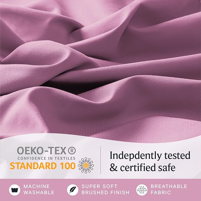 LuxClub 6 PC King Sheet Set, Breathable Luxury Bed Sheets, Deep Pockets 18" Wrinkle Free Cooling Bed Sheets Machine Washable Hotel Bedding Silky Soft - Light Plum King - LeafyLoom