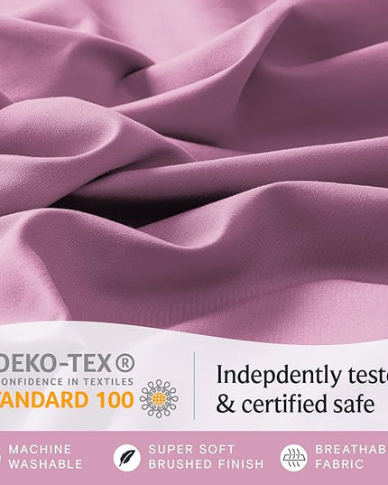 LuxClub 7 PC Split King Sheet Set, Breathable Luxury Bed Sheets, Deep Pockets 18" Eco Friendly Wrinkle Free Cooling Sheets Machine Washable Hotel Bedding Silky Soft - Light Plum Split King - LeafyLoom