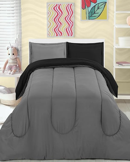 Utopia Bedding All Season Reversible Black and Grey Comforter Set with 2 Pillow Cases, 3 Piece Soft Brushed Microfiber Kids Bedding Set for Boys/Girls, Machine Washable (Twin) - LeafyLoom