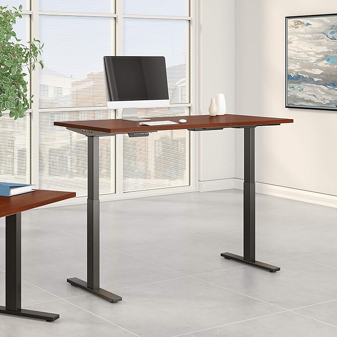 Bush Business Furniture Move 60 Electric Ergonomic Sit-Stand Computer Table for Home and Professional Office, 72W x 30D, Hansen Cherry - LeafyLoom