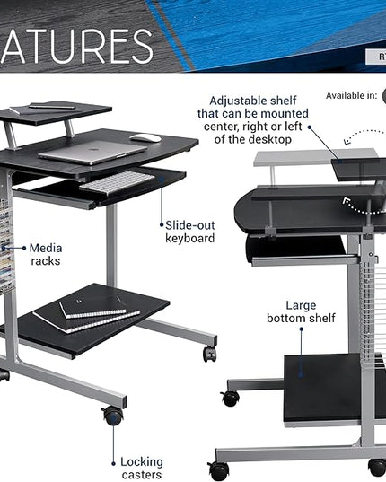 Techni Mobili Compact Computer Cart With Storage, Graphite - LeafyLoom