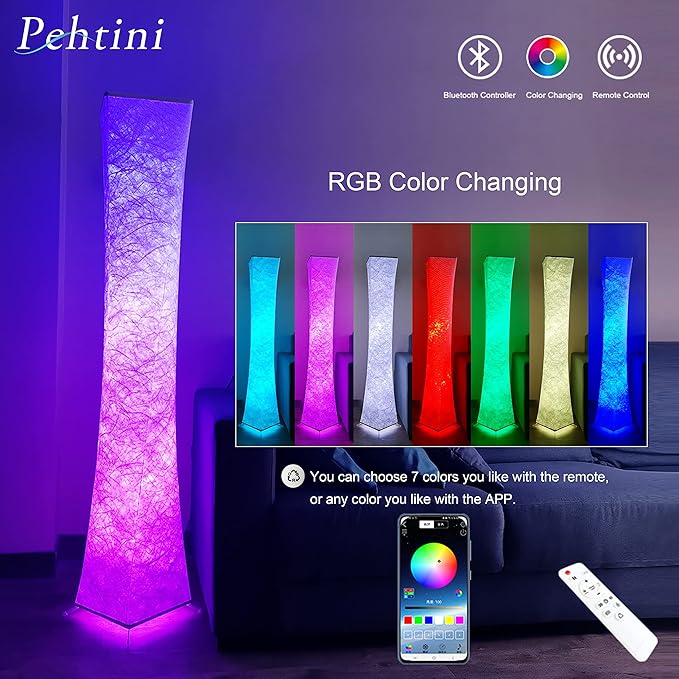 Floor Lamps for Living Room 61" LED Floor Lamp,Corner Floor Lamp,RGB Color Changing Floor Lamp,Smart Dimmable Floor Lamp with Remote & APP Control & Music Sync,Modern Floor Lamp for Bedroom - LeafyLoom