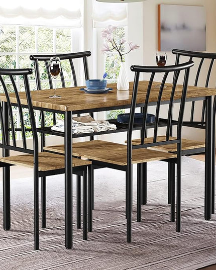 Dining Room Table Set for 4, 46.8" Kitchen Table and Chairs for 4 with Storage Rack, Rustic Kitchen Table Set Metal and Wood Rectangular Dining Table for Breakfast Nook, Kitchen, Living Room - LeafyLoom