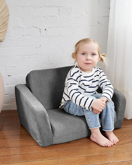 ZICOTO Comfy Kids Chair for Toddler - Stylish 2 in 1 Lounger Made of Memory Foam Easily Unfolds Into a Soft Baby Couch to Nap On - Modern Fold Out Sofa for The Little Ones - LeafyLoom