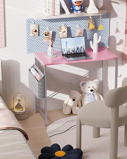 Pamray 32 Inch Computer Desk for Small Spaces with Storage Bag, Home Office Work Desk with Headphone Hook, Small Office Desk Study Writing Table - LeafyLoom