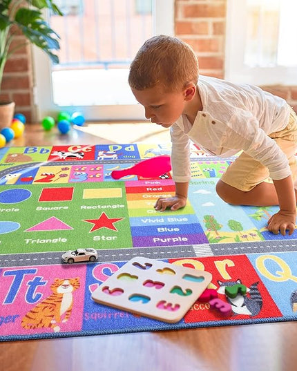 HOMORE Kids Educational Rug, 6x9 Kids Collection Area Rug for Learning Alphabet, Numbers, Colors, Season and Animal Words, Playmat for Classroom Playroom - LeafyLoom