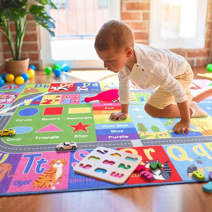 HOMORE Kids Educational Rug, 6x9 Kids Collection Area Rug for Learning Alphabet, Numbers, Colors, Season and Animal Words, Playmat for Classroom Playroom - LeafyLoom