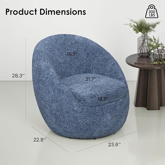 Farini Swivel Accent Chair,Swivel Barrel Chair, Comfy Oversized Round Accent Chair for Living Room Bedroom(Blue) - LeafyLoom