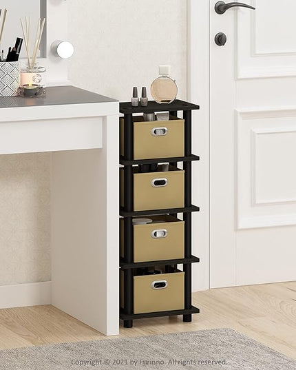 Furinno LACi 4-Bins System Rack, 11.3(W) x 28.8(H) Inch, Espresso/Black - LeafyLoom