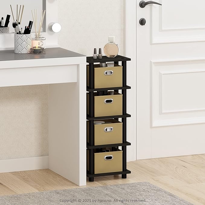 Furinno LACi 4-Bins System Rack, 11.3(W) x 28.8(H) Inch, Espresso/Black - LeafyLoom