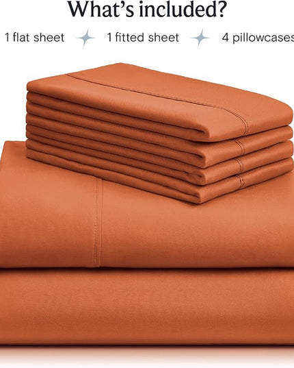 LuxClub 6 PC King Sheet Set, Breathable Luxury Bed Sheets, Deep Pockets 18" Wrinkle Free Cooling Bed Sheets Machine Washable Hotel Bedding Silky Soft - Autumn Orange King - LeafyLoom