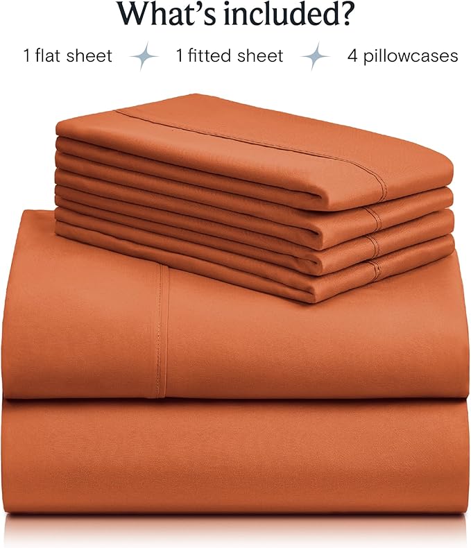 LuxClub 6 PC King Sheet Set, Breathable Luxury Bed Sheets, Deep Pockets 18" Wrinkle Free Cooling Bed Sheets Machine Washable Hotel Bedding Silky Soft - Autumn Orange King - LeafyLoom