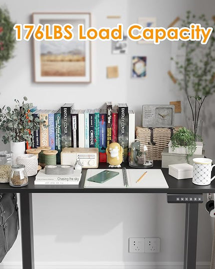 STARY Electric Adjustable Height Sit Stand Home Office Desk with Splice Board, 40x24, Black Desktop/Black Frame - LeafyLoom