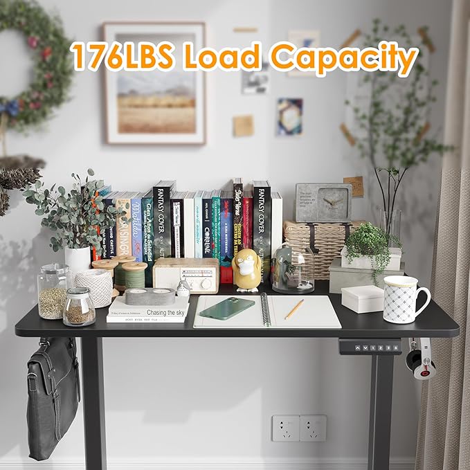 STARY Electric Adjustable Height Sit Stand Home Office Desk with Splice Board, 40x24, Black Desktop/Black Frame - LeafyLoom