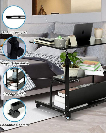 Portable Rolling Desk Adjustable Laptop Desk Small Standing Desk Home Office Desks for Small Spaces Table, 31.5" Black Uplift Student Study Desk Mobile Computer Work Desk on Wheels - LeafyLoom
