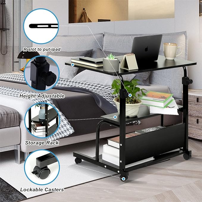 Portable Rolling Desk Adjustable Laptop Desk Small Standing Desk Home Office Desks for Small Spaces Table, 31.5" Black Uplift Student Study Desk Mobile Computer Work Desk on Wheels - LeafyLoom