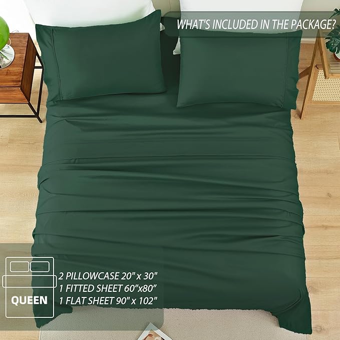 Whitney Home Textile Queen Sheet Set - 4 Piece Soft Breathable Bed Sheets for Queen Size Bed, Deep Pocket Lxuury Brushed Sheets, Hotel Bedding Sheets and Pillowcases, Wrinkle Free Oeko-Tex Sheets - LeafyLoom