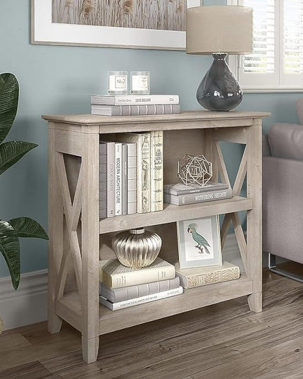 Bush Furniture Key West Small 2 Shelf Bookcase in Washed Gray - LeafyLoom