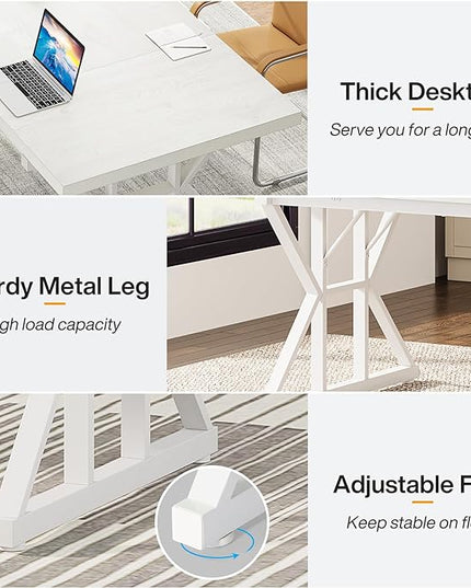 Tribesigns 70.8-Inch Executive Desk, Large Computer Office Desk Workstation, Modern Simple Style Laptop Desk Study Writing Table Business Furniture for Home Office (White, 70.8 Inch) - LeafyLoom