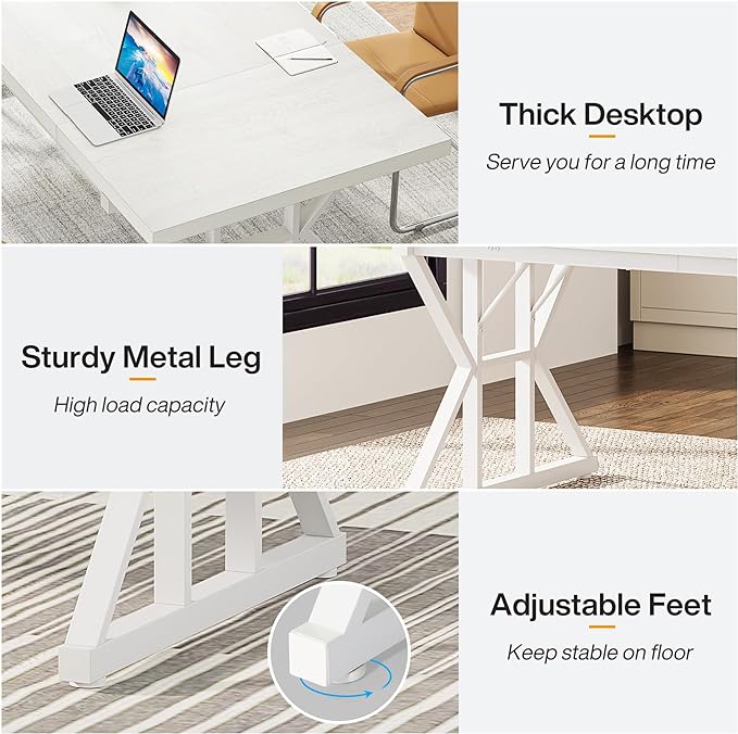 Tribesigns 70.8-Inch Executive Desk, Large Computer Office Desk Workstation, Modern Simple Style Laptop Desk Study Writing Table Business Furniture for Home Office (White, 70.8 Inch) - LeafyLoom