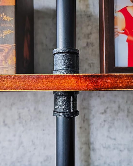 3 Tier Long Industrial Bookshelf, 3 Realwood Industrial Pipe Bookshelf for Living Room, Entry, Office (Rustic Brown, 60" L x 11.8" W x 39" H) - LeafyLoom