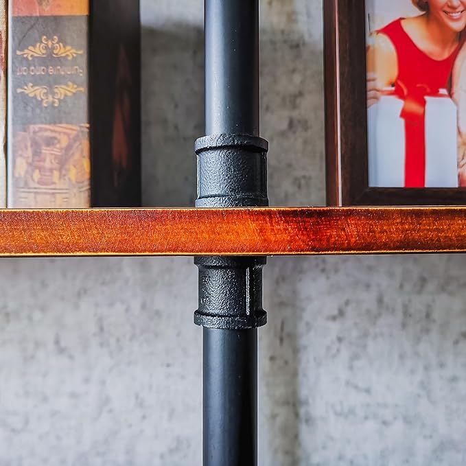 3 Tier Long Industrial Bookshelf, 3 Realwood Industrial Pipe Bookshelf for Living Room, Entry, Office (Rustic Brown, 60" L x 11.8" W x 39" H) - LeafyLoom