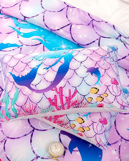 CVHOUSE Mermaid Comforter Set,Rainbow Mermaid Bedding Set for Girls Kids Teens,Rainbow Mermaid Comforter Mermaid Duvet Set Room Decor Quilt Set Full Size - LeafyLoom