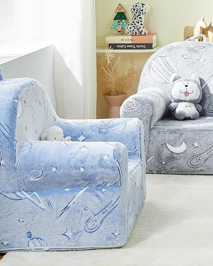 Toddler Chair Kids Plush Chair Sherpa Kids Chairs, Toddler Couch Bean Bag Chairs for Kids Gaming Chair for Kids Glow in The Dark,Starry Sky Blue - LeafyLoom
