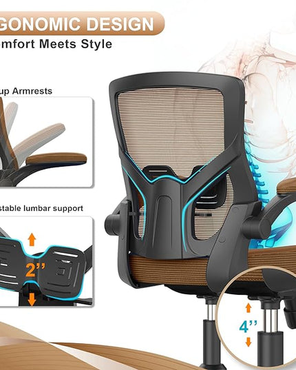 Office Chair, High Back Desk Chair Adjustable Height and Ergonomic Design Home Office Computer Chair Executive Lumbar Support Padded Flip-up Armrest - LeafyLoom