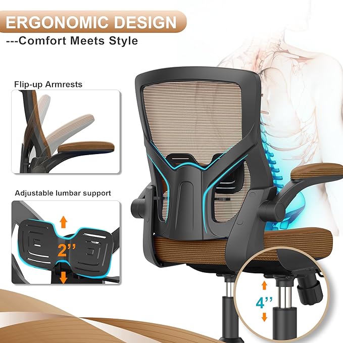 Office Chair, High Back Desk Chair Adjustable Height and Ergonomic Design Home Office Computer Chair Executive Lumbar Support Padded Flip-up Armrest - LeafyLoom