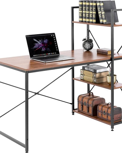 Wood and Metal Industrial Home Office Computer Desk with Bookshelves, Natural - LeafyLoom