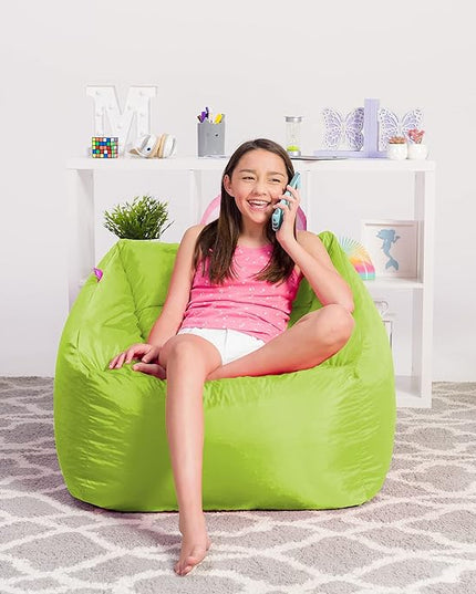 Posh Creations Structured Comfy Seat for Playrooms and Bedrooms, Large Bean Bag Chair, Coronado Chair, Lime - LeafyLoom